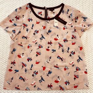 Talbots NWT Summer Careerwear Pink Beige Print Blouse with Short Sleeves Size 16